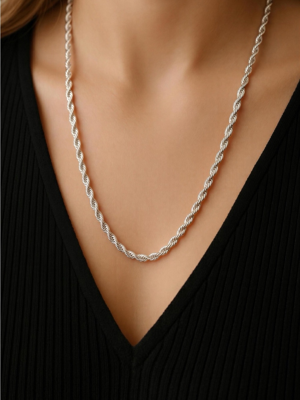 Silver Rope Chain Necklace - Silver please see description for sizes 4mm